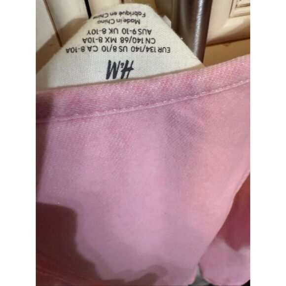 H&M Girls Denim Look Puff Sleeve Square Neck Peplum Blouse Light Pink Size 8-10 - Picture 5 of 7